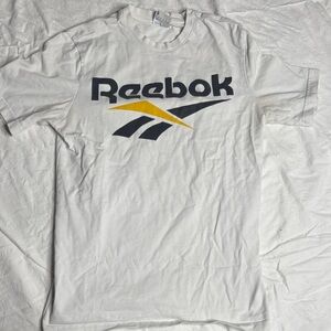 Reebok Men's White Tee with Black and Yellow Logo